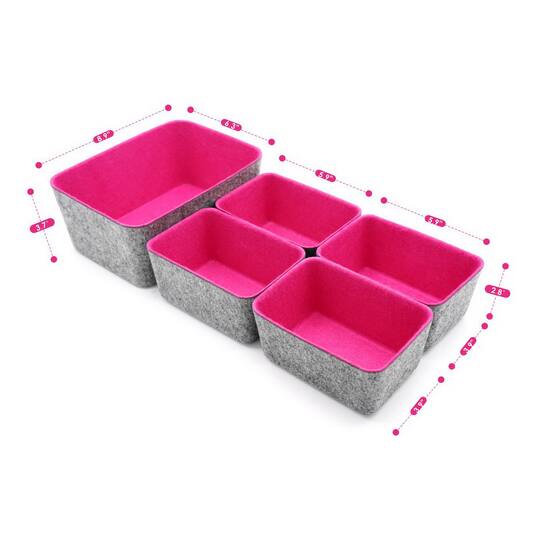 Welaxy Felt 5 Piece Drawer Organizer Bins